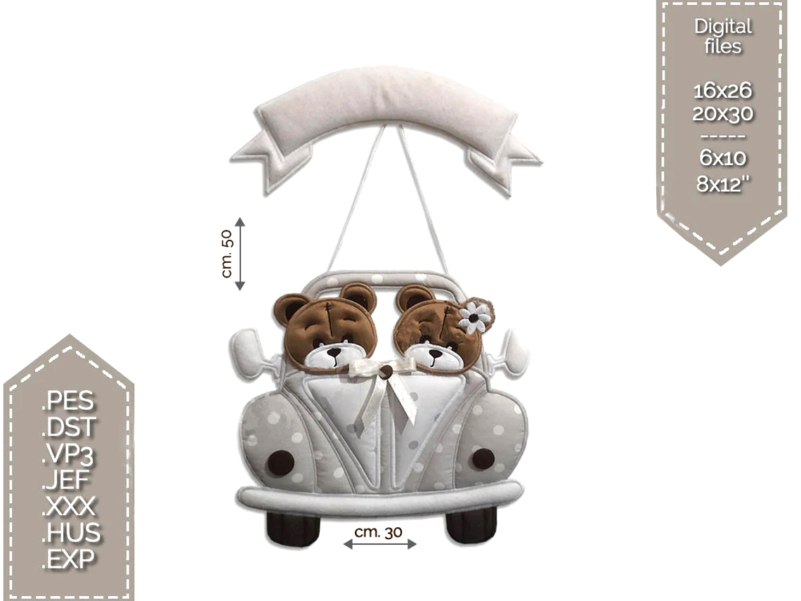 ITH Just Married Banner with Cute Bear Couple