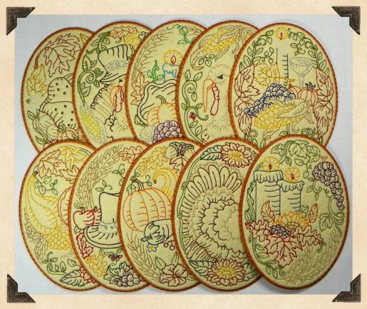 FSA Thanksgiving Ovals Multi Color Redwork