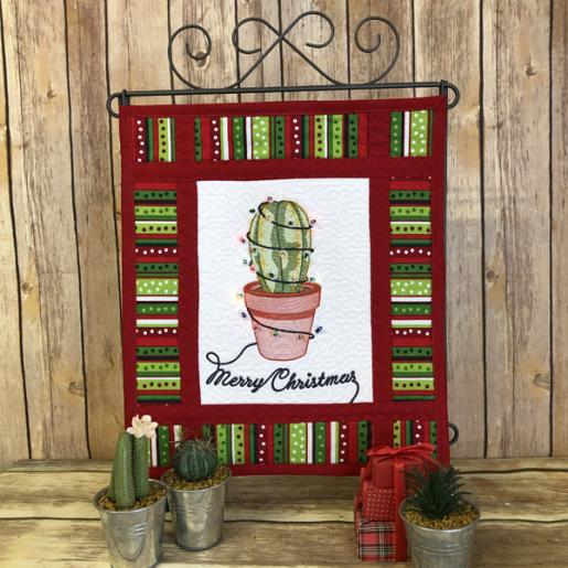 Christmas Cactus with Tiny Lites Mini Quilt
