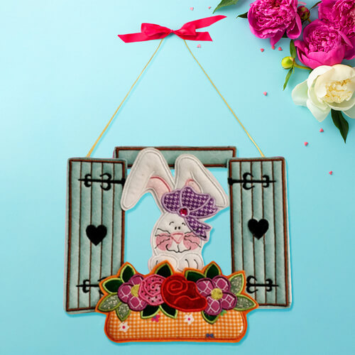 ITH Bunny In Window Embroidery Design