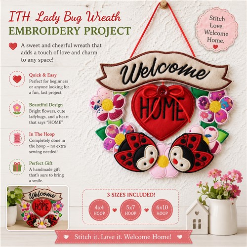 ITH Lady Bug Wreath Embroidery Design