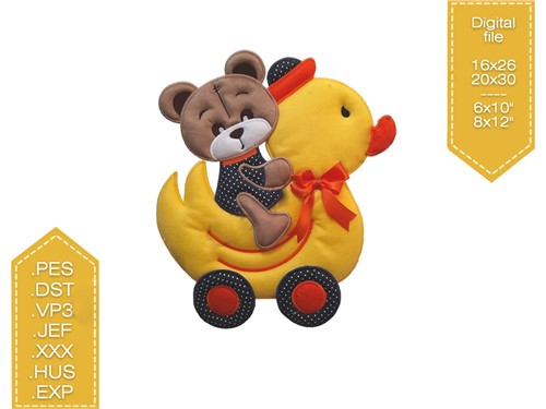Teddy Bear In The Hoop on a Duck, Kids Gift