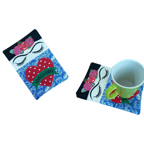 In-The-Hoop Embroidery Project of a Frida Kahlo Mug Rug