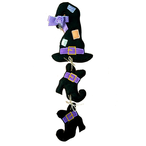 Wickedly Cute: ITH Embroidery Design for a Halloween Witch Hat with Boots Hanger