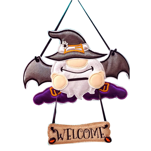 Ghoulishly Adorable: ITH Embroidery Design for a Halloween Gnome Welcome Hanger