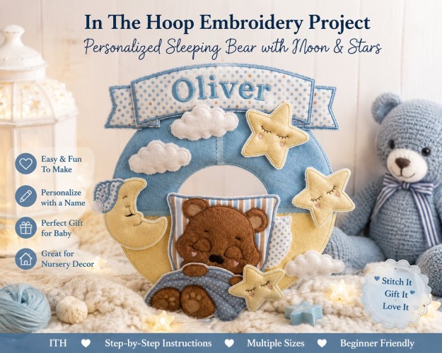 ITH Personalized Sleeping Bear Nursery Door Hanger