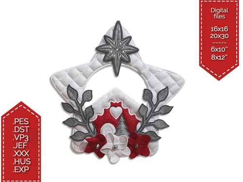 Christmas Magic Blooms: ITH Embroidery Design of a Star with Flowers