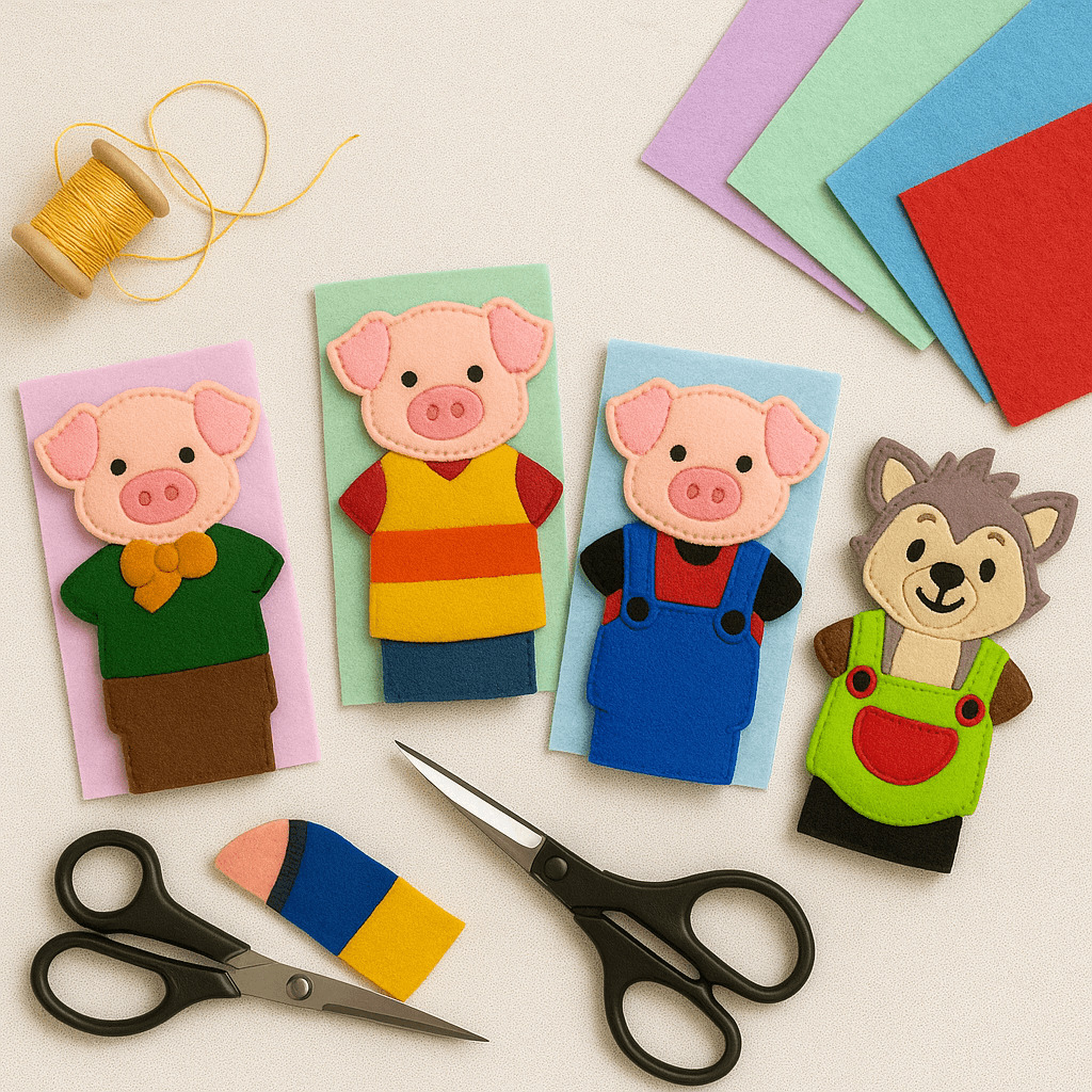 Three Little Pigs & Wolf – ITH Felt Finger Puppets