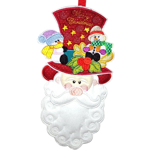 Festive Santa Delight: In-The-Hoop Embroidery Design with Merry Christmas Hat and Snowmen Accents