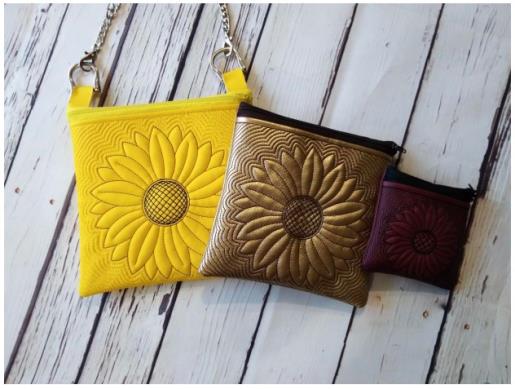 In-The-Hoop Embroidery Design of a Sunflower Hand Purse