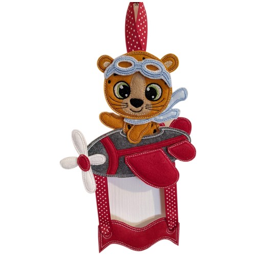 Tiger Takes Flight: In-The-Hoop Embroidery Design of a Cute Tiger Flying a Plane