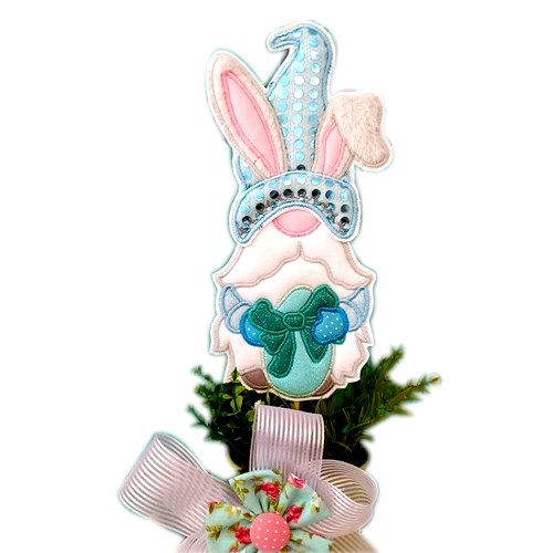 Easter Gnome Delight: In-The-Hoop Embroidery Design of a Gnome with Bunny Ears