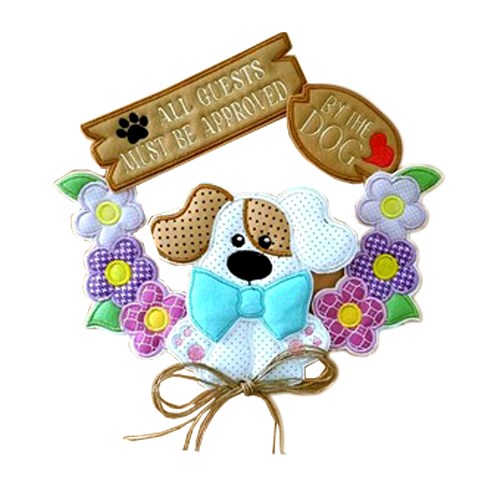 Guardian Floral Gate: In-The-Hoop Embroidery Floral Wreath with 'All Guests Must Approved by the Dog