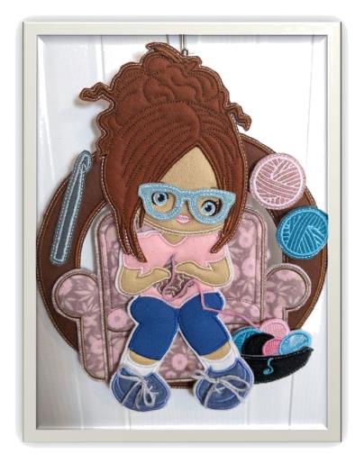 Crafting Bliss: In-The-Hoop Embroidery Design of a Girl Knitting