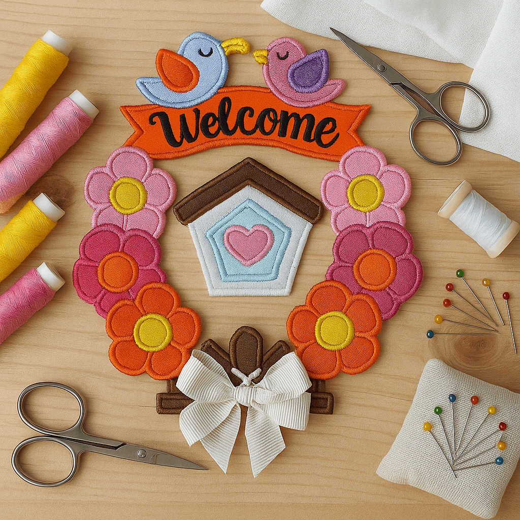ITH Floral Birdhouse Welcome Wreath
