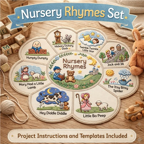 Nursery Rhymes Medallion Embroidery Quilt