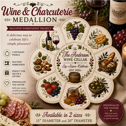 Wine Lovers Medallion Embroidery Quilt