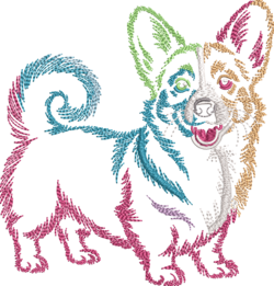 Exclusive rainbow corgi embroidery design
