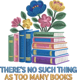 Exclusive stacked books and florals embroidery design