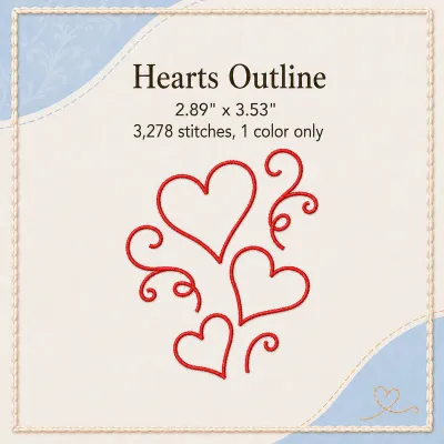 Hearts Outline Embroidery Design
