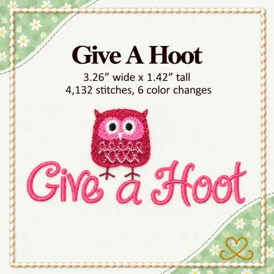 Give a Hoot Embroidery Design